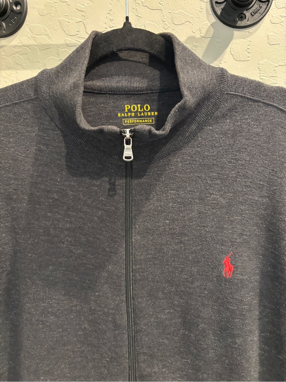 Polo by Ralph Lauren Charcoal Zip-Up Sweater with Red Polo Logo